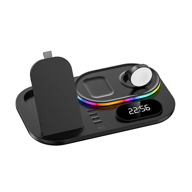 New design 4 in 1 RGB lighting wireless magnetic charging station for phone smartwatch earphone