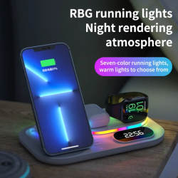 New design 4 in 1 RGB lighting wireless magnetic charging station for phone smartwatch earphone