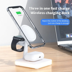 New design 3 in 1 magnetic charger for iPhone for airpods wireless charger with night LED lighting