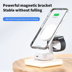 New design 3 in 1 magnetic charger for iPhone for airpods wireless charger with night LED lighting